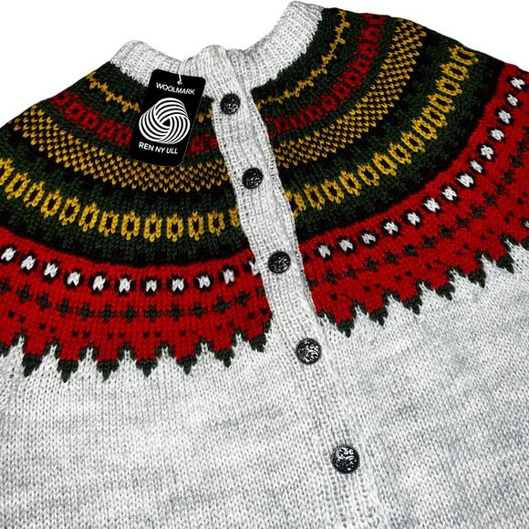 Vintage Icelandic Norwegian Style fairisle handmade women Cardigan Wool Sweater - Picture 2 of 9